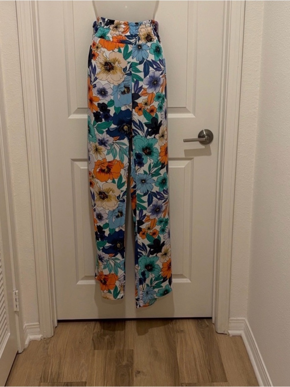 O'Neill Floral Wide-Leg Pants in Teal, Orange & Navy